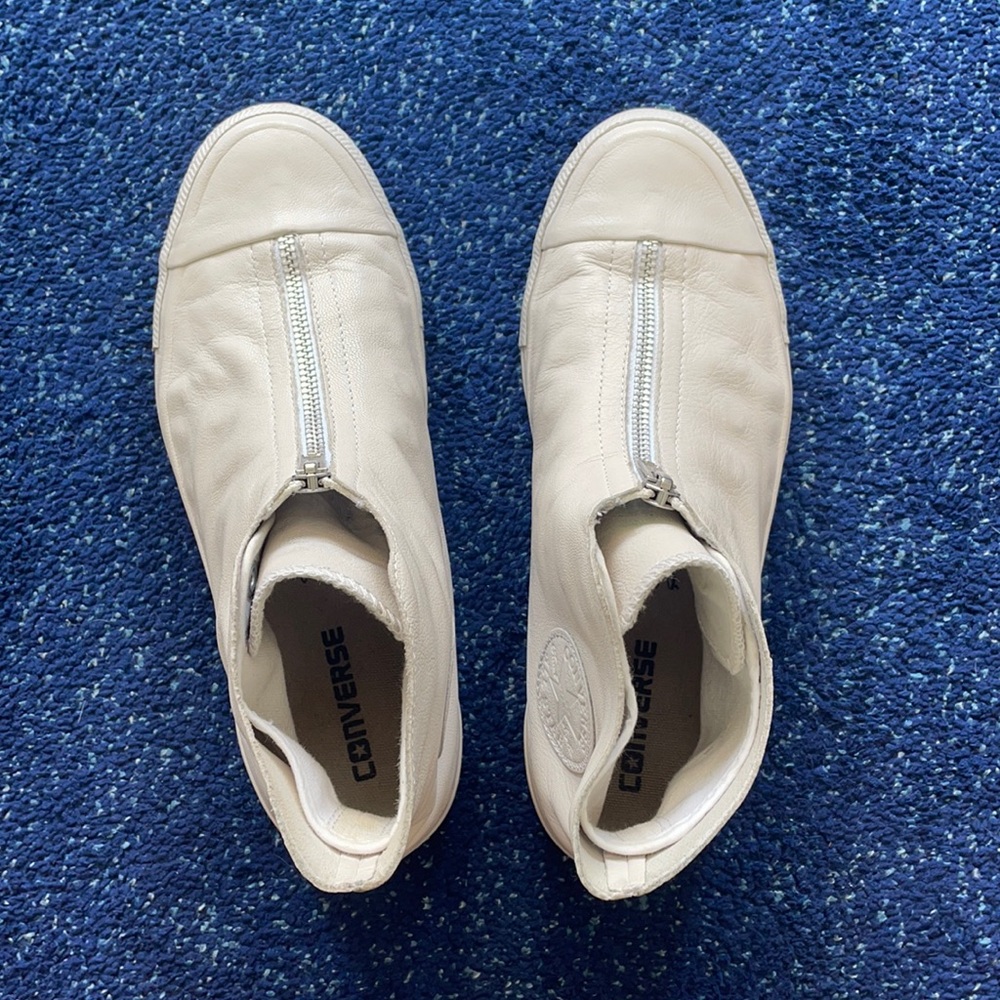white leather zip up converse